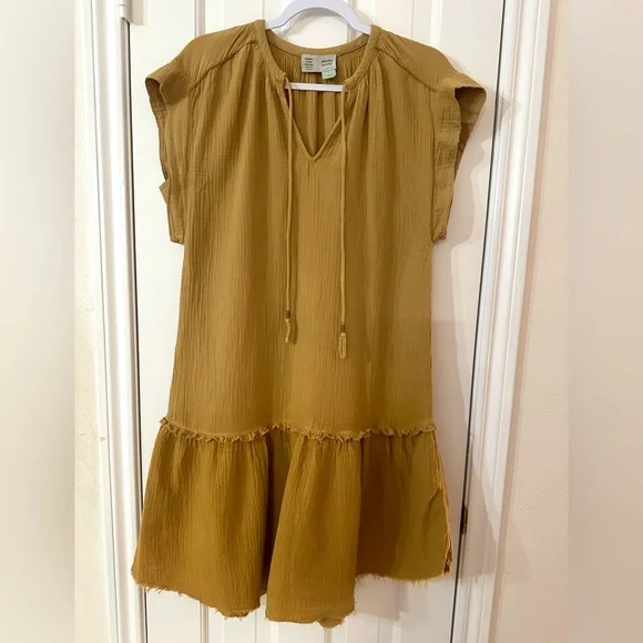 Anthropologie Saturday Sunday “Lydia” Mustard Yellow Muslin Gauze Tunic - Picture 3 of 9